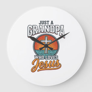 Nur ein Opa, der Jesus liebt, Vintage-Kreuz-Shirt Große Wanduhr