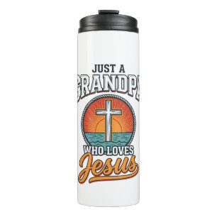Nur ein Opa, der Jesus liebt, Vintage-Kreuz-Shirt Thermosbecher