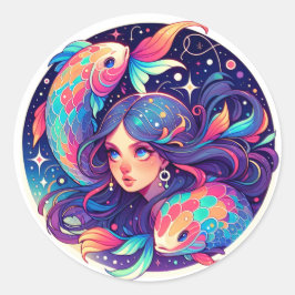 Nur ein Pisces Girl | Horoskop Weihnachten Runder Aufkleber