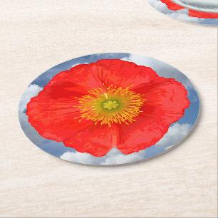 Nur ein Poppy Blossom + Ihr Text & Ideen Runder Pappuntersetzer