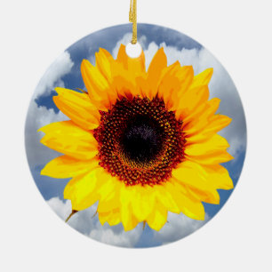 Nur ein Sonnenblumen-Blossom + Ihr Text und Ihre I Keramik Ornament