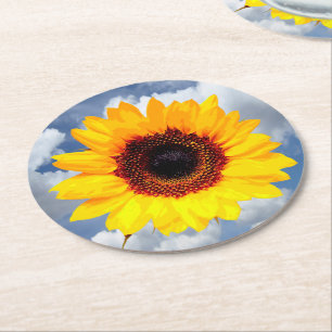 Nur ein Sonnenblumen-Blossom + Ihr Text und Ihre I Runder Pappuntersetzer