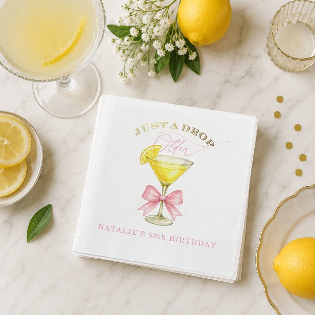 Nur ein Tropfen älter Lemon Drop Pink Bow Geburtst Serviette (Just a Drop Older Lemon Drop Pink Bow Birthday Napkins)