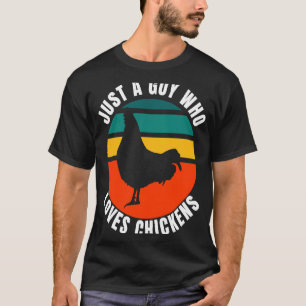 Nur ein Typ, der Lieben Hühner Retro Sonnenunterga T-Shirt