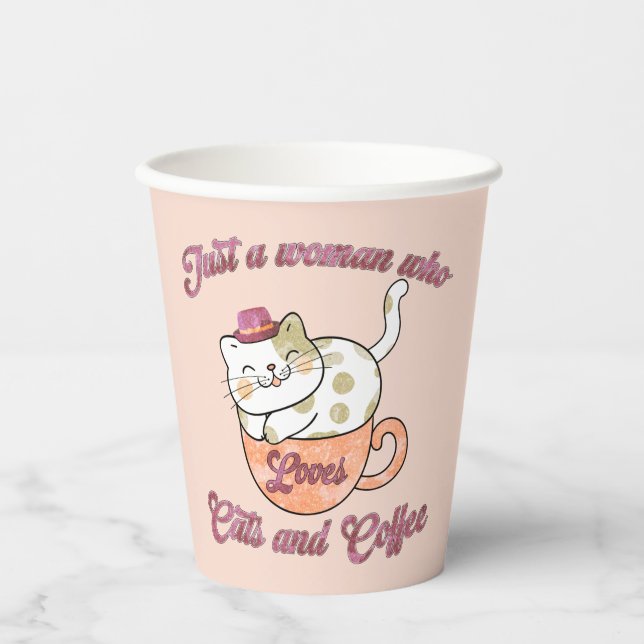 Nur eine Frau, die Katzen und Kaffee Liebe Pappbecher (Vorderseite)