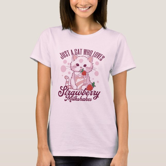 Nur eine Katze, die Strawberry Milkshakes Kawaii L T-Shirt (Vorderseite)