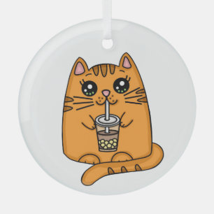 Nur eine Katze trinkt Boba Tea Ornament Aus Glas