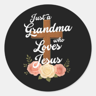 Nur eine Oma, die Jesus liebt, christliches Kreuz Runder Aufkleber
