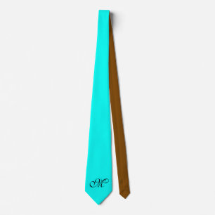 Nur Farbe Hintergrund - Türkisbraun + Monogramm Krawatte