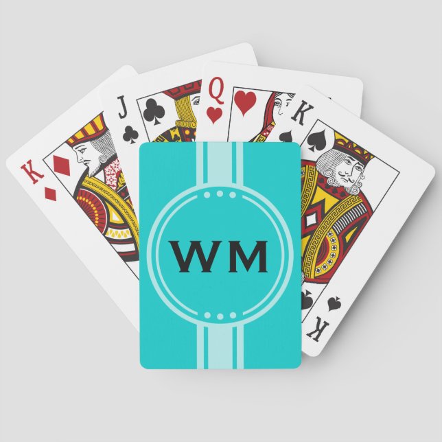 NUR FARBE/KNOPF-FAHNEN-Weiß + Monogramm Spielkarten (Rückseite)