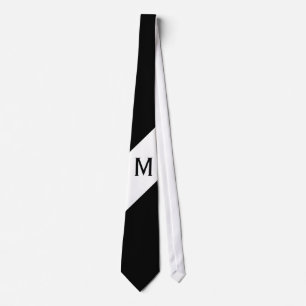 Nur Farbe und Banner - Schwarz-weiß + Monogramm Krawatte