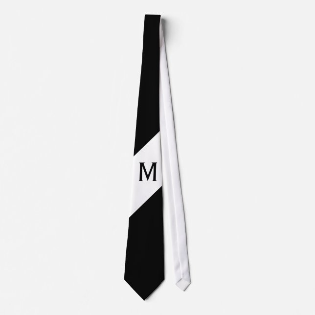 Nur Farbe und Banner - Schwarz-weiß + Monogramm Krawatte (Vorderseite)