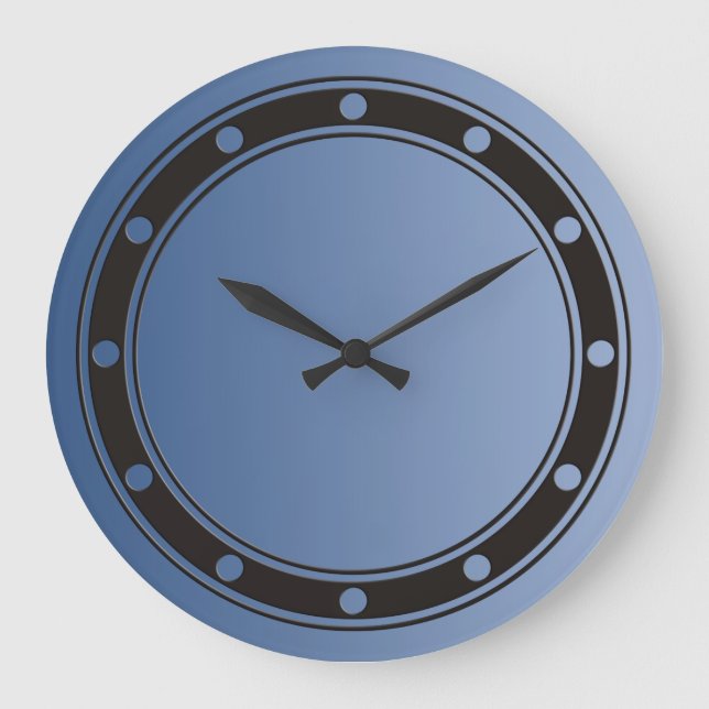 NUR FARBgradienten blau - Ringe & Punkte schwarz Große Wanduhr (Vorderseite)