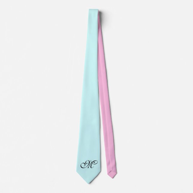 Nur Farbhintergrund - hellblaues Rosa + Monogramm Krawatte (Vorderseite)