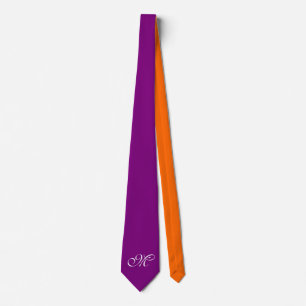 Nur Farbhintergrund - lila orange + Monogramm Krawatte