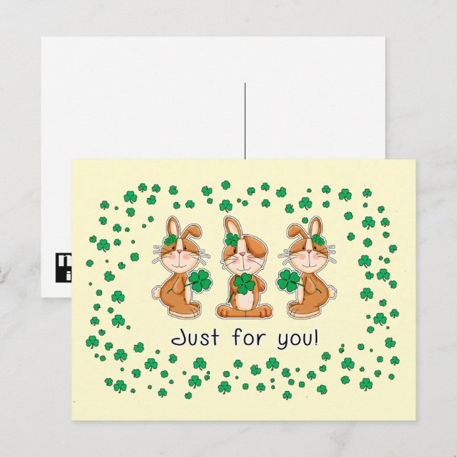 Nur für dich. Sweet Bunnies St. Patrick's Day Postkarte (Vorne/Hinten)