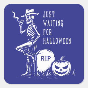 Nur für Halloween Cowboy Skeleton Gewartet Quadratischer Aufkleber