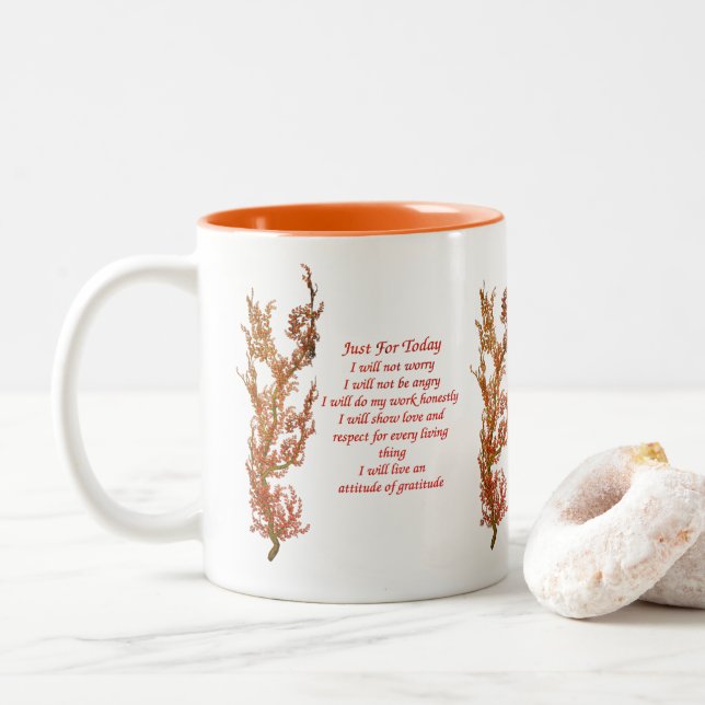 Nur für heute Reiki Inspiration Zweifarbige Tasse (Mit Donut)
