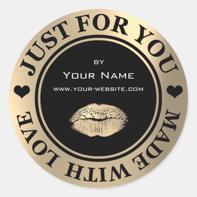 Nur für Sie gemacht mit Liebe Black Web Gold Kiss Runder Aufkleber (Vorderseite)