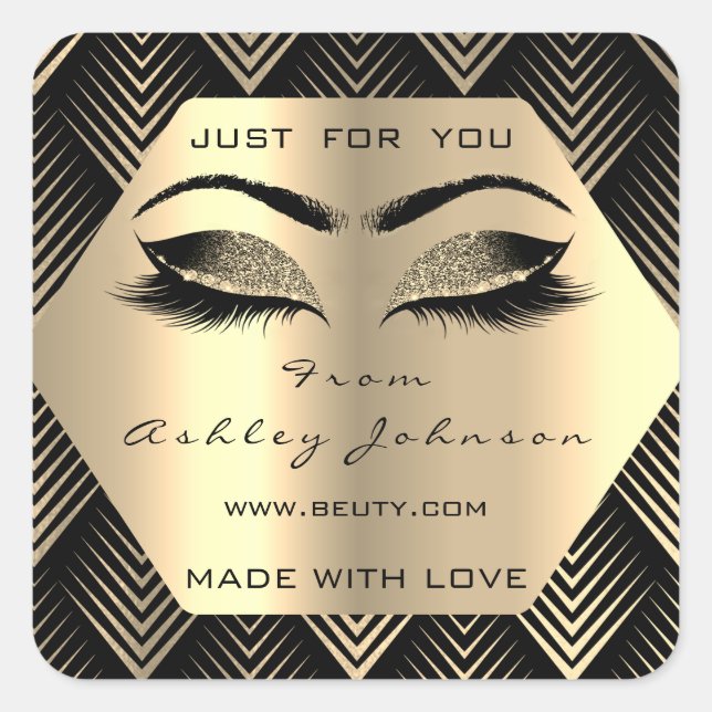 Nur für Sie gemacht mit Liebe Sepia Gold Eyes Make Quadratischer Aufkleber (Vorderseite)