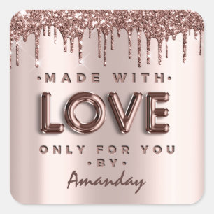 Nur für Sie mit Liebe durch Glitzer Tropfen Rose Quadratischer Aufkleber