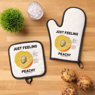 Nur Gefühl Peachy Peach Anatomy Fruit Geek Spaß Ofenhandschuh & Topflappen-Set
