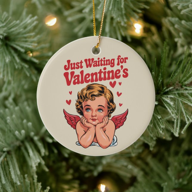 Nur Gewartet für Valentins Retro Baby Cupid Liebe Keramik Ornament (Baum)