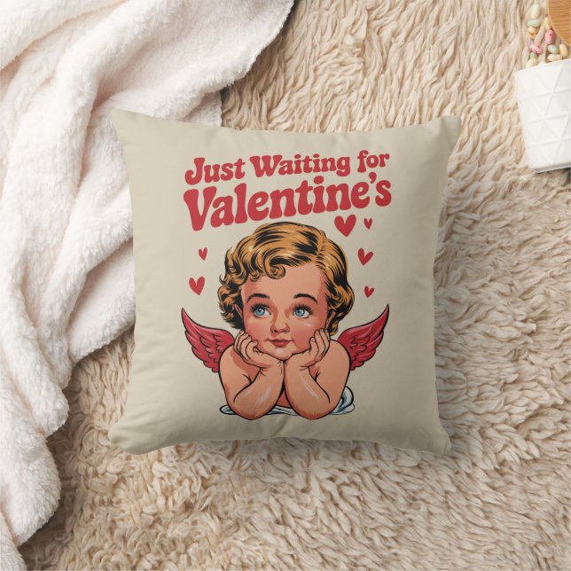 Nur Gewartet für Valentins Retro Baby Cupid Liebe Kissen (Decke)
