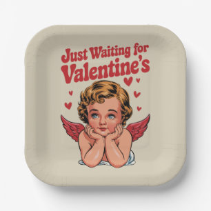 Nur Gewartet für Valentins Retro Baby Cupid Liebe Pappteller