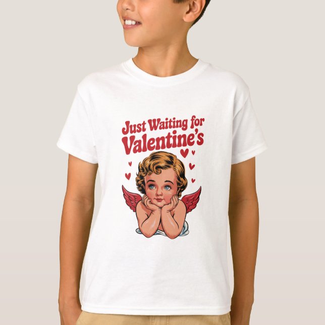 Nur Gewartet für Valentins Retro Baby Cupid Liebe T-Shirt (Vorderseite)
