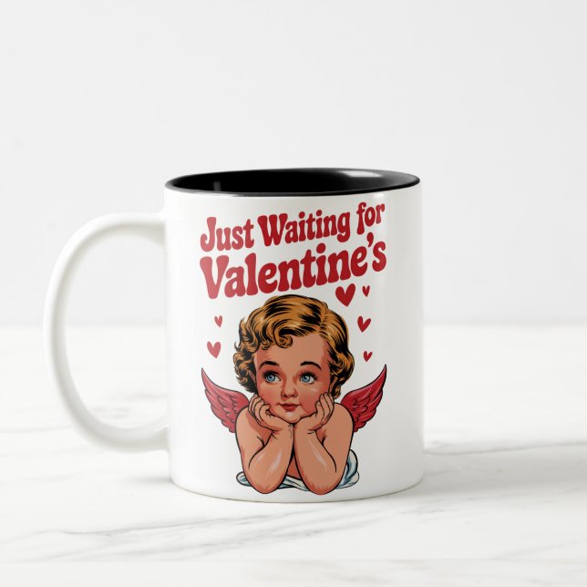 Nur Gewartet für Valentins Retro Baby Cupid Liebe Zweifarbige Tasse (Links)
