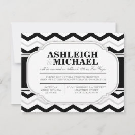 NUR Graue und Schwarz-weiße Zickzack Hochzeitsempf Einladung