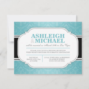 NUR Gray & Turquoise Damask Wedding Empfang Einladung