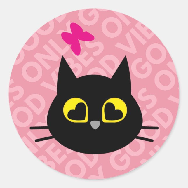 NUR GUTE VIBES - Happy Black Cat Sticker (Vorderseite)