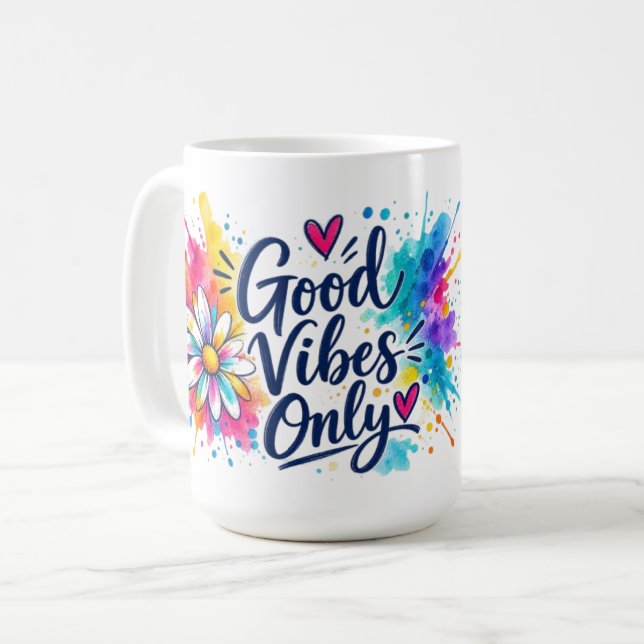 Nur gute Vibes Kaffeetasse (Vorderseite Links)