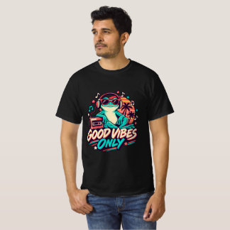Nur gute Vibes Retro-Frosch mit Kopfhörer-T-Shirt T-Shirt