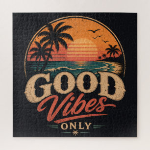 Nur gute Vibes Retro-Sonnenuntergangs-Design Puzzle