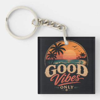Nur gute Vibes Retro-Sonnenuntergangs-Design Schlüsselanhänger