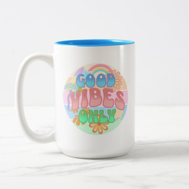 Nur gute Vibes | Retro Vintag Zweifarbige Tasse (Links)