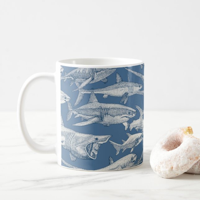 nur Haie Kobaltblau Denim Kaffeetasse (Mit Donut)