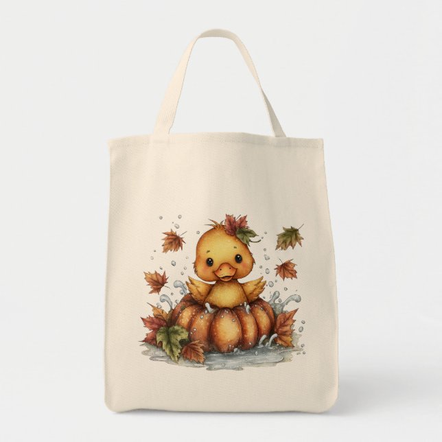 Nur herumhängen, Herbstente spielen in Pumpkin Tragetasche (Vorne)