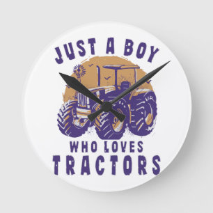 Nur Junge, der Lieben Traktoren Farm Trucks Runde Wanduhr