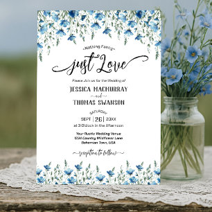 Nur Liebe! Blue Boho Chic Wildblumen Hochzeit Einladung