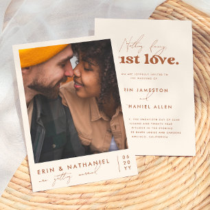 Nur Liebe   Cream & Terracotta Retro Wedding Einladung