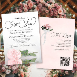 Nur Liebe Elegant Blush Pink Rose QR Code Hochzeit Einladung