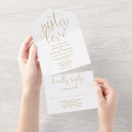 Nur Liebe Elegantes Script Moderne Goldhochzeit All In One Einladung