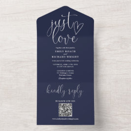 Nur Liebe Moderne QR Code Navy Blue Wedding All In One Einladung