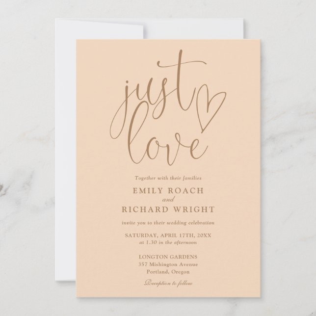 Nur Liebe Moderne QR Code Soft Peach Hochzeit Einladung (Vorderseite)