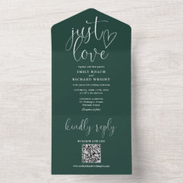 Nur Liebe Moderner QR-Code Smaragdgrüne Hochzeit All In One Einladung