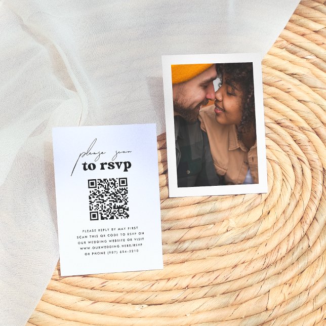 Nur Liebe Retro Groovy Foto QR Code Wedding RSVP Begleitkarte (Von Creator hochgeladen)
